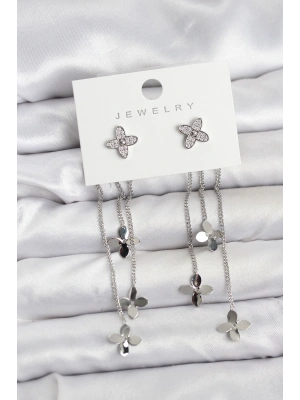 Lotus Model Gümüş Renk Pirinç Sallantılı Kadın Küpe