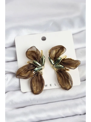 Lotus Model Haki Renk Tüllü Kadın Küpe