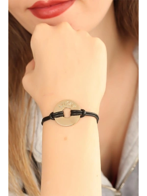 LUCKY (Şanslı) Siyah Deri İpli Unisex Mood Bileklik