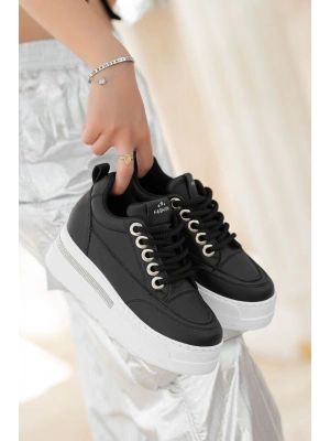 Lulu Siyah Cilt Beyaz Tabanlı Bağcıklı Spor Ayakkabı