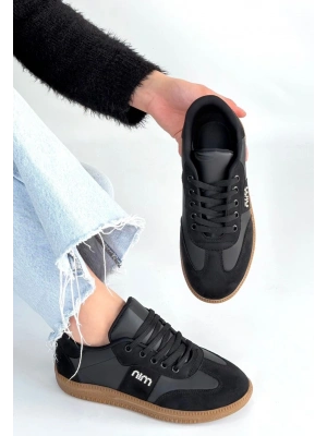 Lunga Siyah Cilt Bağcıklı Spor Ayakkabı