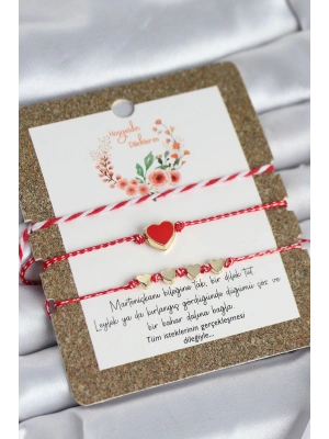 Marteniçka Bileklik 3lü Kırmızı Mineli Kalp Model