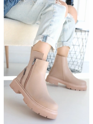 Menta Nude Cilt Fermuar Aksesuarlı Bot