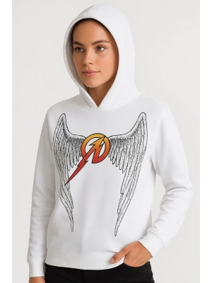 Metallica İki İplik Kapüşonlu Ön ve Arka Baskılı hoodie - Beyaz