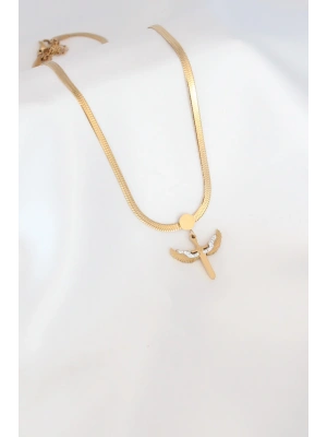 Mikail Figür Zirkon Taş Detay Gold Renk Çelik İtalyan Zincir Kadın Kolye