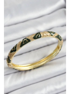 Mineli Pirinç Kahverengi Siyah Geometrik Desenli Kadın Kelepçe