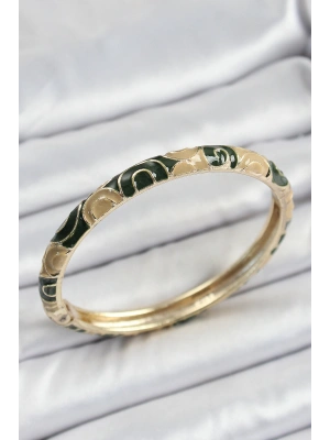 Mineli Pirinç Siyah ve Kahverengi Motifli Kadın Kelepçe