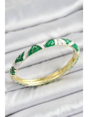 Mineli Pirinç Yeşil Beyaz Motifli Kadın Kelepçe