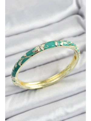 Mineli Pirinç Yeşil Çiçek Motifli Kadın Kelepçe