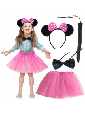 Minnie Kostüm Seti (Pembe Tütü Etek + Pembe Taç + Papyon + Kuyruk)