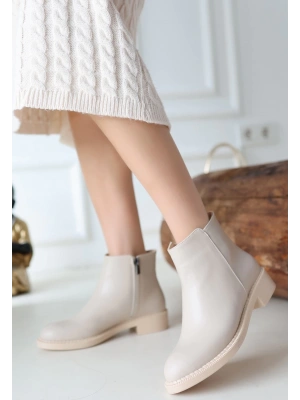 Moed Bej Cilt Topuklu Bot