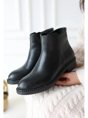 Moed Siyah Cilt Topuklu Bot