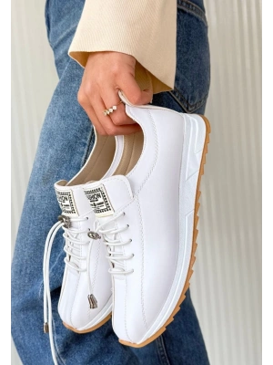 Monya Beyaz Cilt Bağcıklı Spor Ayakkabı