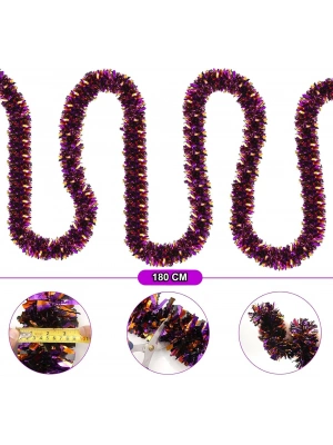 Mor Turuncu Renk 4 cm Genişlik Garland Çift Renk Sim Süs 180 cm