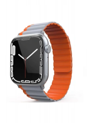 Movenchy Apple Watch 42mm MO-WB1 Çift Renk Mıknatıslı Silikon Kordon - Gri-Turuncu