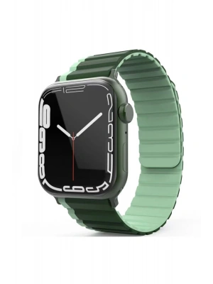 Movenchy Apple Watch 42mm MO-WB1 Çift Renk Mıknatıslı Silikon Kordon - Koyu Yeşil-Açık Yeşil