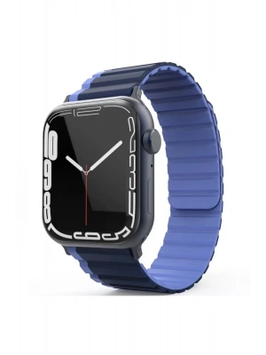 Movenchy Apple Watch 42mm MO-WB1 Çift Renk Mıknatıslı Silikon Kordon - Lacivert-Mavi