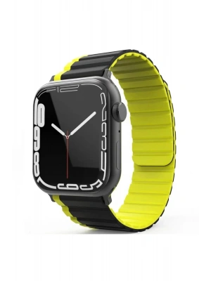 Movenchy Apple Watch 42mm MO-WB1 Çift Renk Mıknatıslı Silikon Kordon - Siyah-Sarı