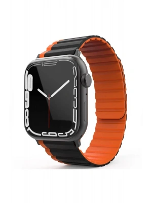 Movenchy Apple Watch 42mm MO-WB1 Çift Renk Mıknatıslı Silikon Kordon - Siyah-Turuncu