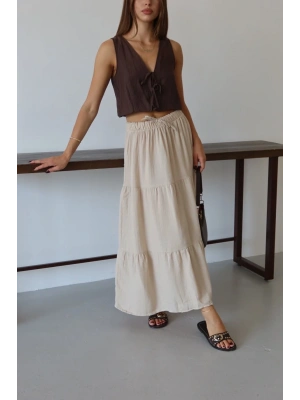 Müslin kumaş keten uzun etek bej pt