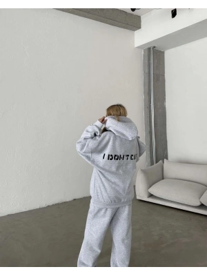 Nakış İşlemeli Üç İplik Sweat Takım- Gri