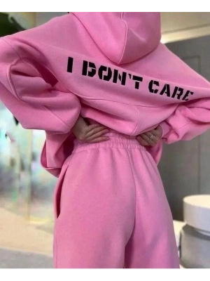 Nakış İşlemeli Üç İplik Sweat Takım- Pembe