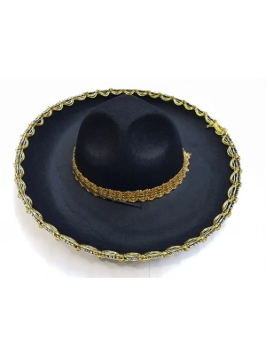 NessiWorld Altın Renk Şeritli Meksika Mariachi Latin Şapkası 55 cm Çocuk