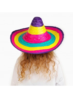 NessiWorld Sombrero Meksikaa Şapkası Renkli Örme Hasır Çocuk Boy