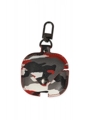 Newface Airpods 3 (3.nesil) Çanta Kamuflaj Deri Kılıf - Kırmızı