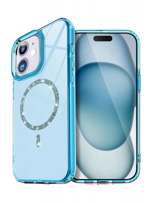 Newface Apple iPhone 12 Live Diamond Magsafe Kapak - Mavi