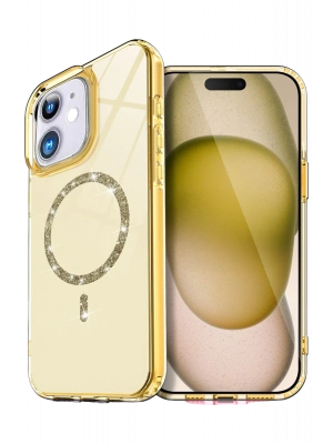 Newface Apple iPhone 12 Live Diamond Magsafe Kapak - Sarı