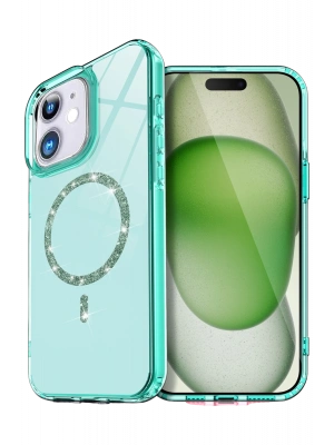 Newface Apple iPhone 12 Live Diamond Magsafe Kapak - Yeşil