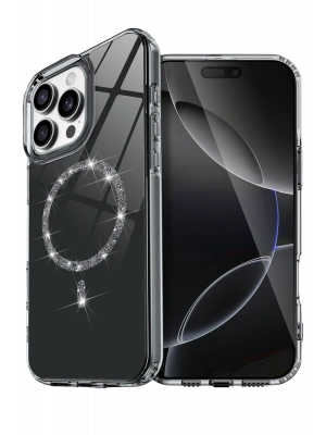 Newface Apple iPhone 14 Pro Max Live Diamond Magsafe Kapak - Siyah