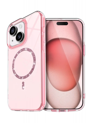 Newface Apple iPhone 15 Live Diamond Magsafe Kapak - Pembe