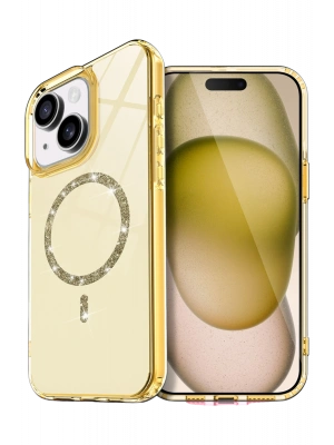 Newface Apple iPhone 15 Live Diamond Magsafe Kapak - Sarı