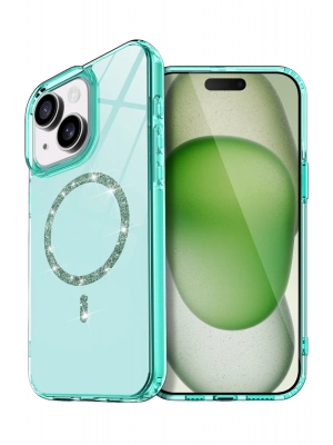 Newface Apple iPhone 15 Live Diamond Magsafe Kapak - Yeşil