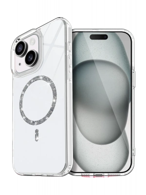 Newface Apple iPhone 15 Plus Live Diamond Magsafe Kapak - Şeffaf