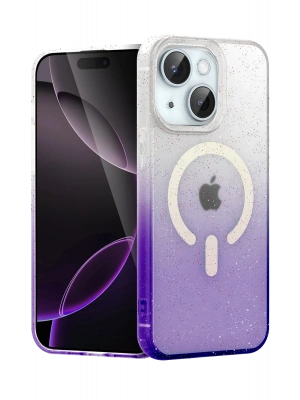 Newface Apple iPhone 15 Plus Pummel Shiny Magsafe Kapak - Mor