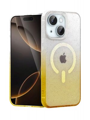 Newface Apple iPhone 15 Pummel Shiny Magsafe Kapak - Gold