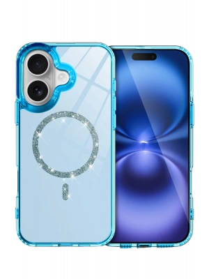 Newface Apple iPhone 16 Live Diamond Magsafe Kapak - Mavi