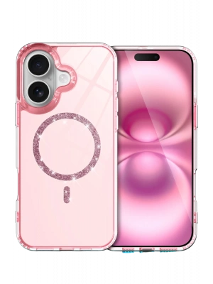 Newface Apple iPhone 16 Live Diamond Magsafe Kapak - Pembe