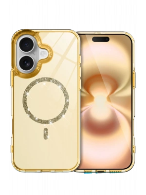 Newface Apple iPhone 16 Plus Live Diamond Magsafe Kapak - Sarı