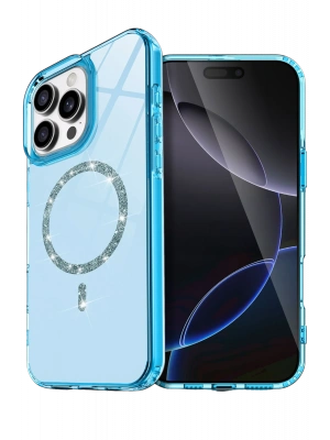 Newface Apple iPhone 16 Pro Max Live Diamond Magsafe Kapak - Mavi