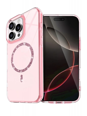 Newface Apple iPhone 16 Pro Max Live Diamond Magsafe Kapak - Pembe