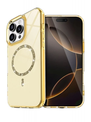 Newface Apple iPhone 16 Pro Max Live Diamond Magsafe Kapak - Sarı