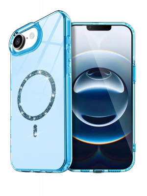 Newface Apple iPhone 16E Live Diamond Magsafe Kapak - Mavi