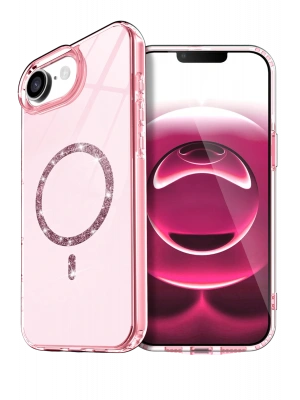 Newface Apple iPhone 16E Live Diamond Magsafe Kapak - Pembe