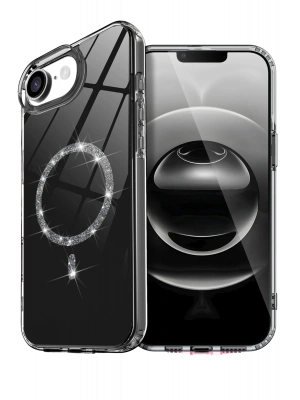 Newface Apple iPhone 16E Live Diamond Magsafe Kapak - Siyah