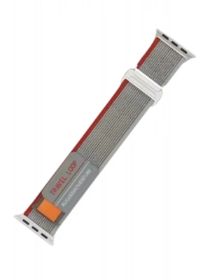 Newface Apple Watch 38mm Alice Kumaş Kordon - Gri-Kırmızı