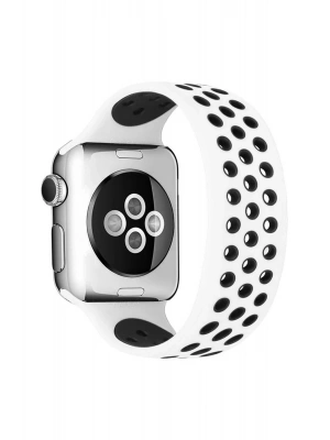 Newface Apple Watch 38mm Ayarlı Delikli Silikon Kordon - Beyaz-Siyah